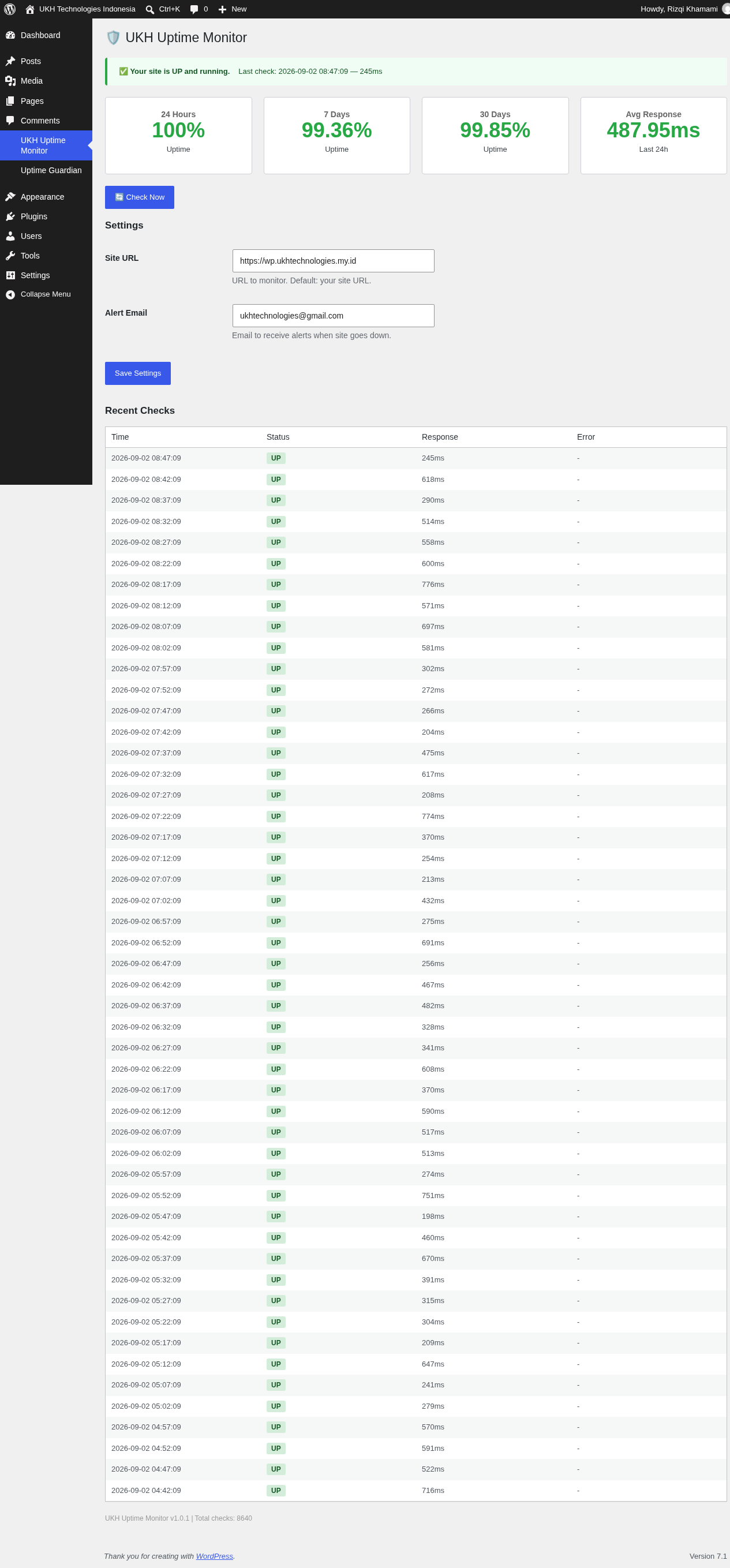 UKH Uptime Monitor dashboard screenshot